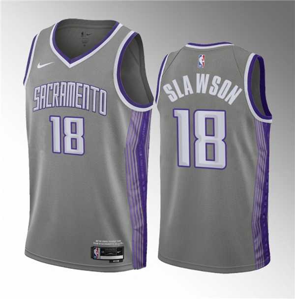 Men%27s Sacramento Kings #18 Jalen Slawson Gray 2023 Draft City Edition Stitched Jersey Dzhi->sacramento kings->NBA Jersey